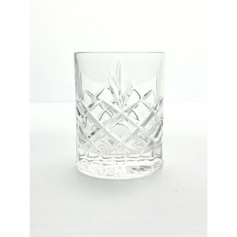 Vintage 4 Crystal Cocktail Old Fashioned Tumbler Glasses 4” 10oz Fan & X Cuts